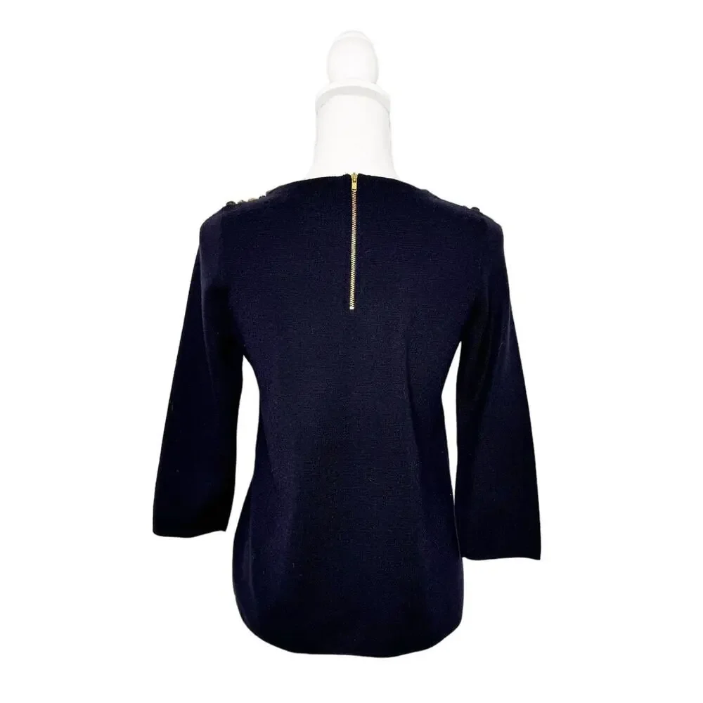 J. Crew Crystal Jewel Embellished Collar Navy Blue Knit Sweater XS
